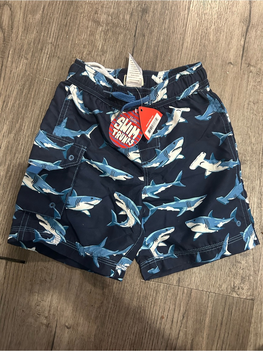 Hatley Navy and Light Blue Shark Print Swim Shorts